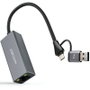Nanocable Conversor USB-C + USB-A 3.0 a Ethernet RJ45, 1000 Mbps, Gris